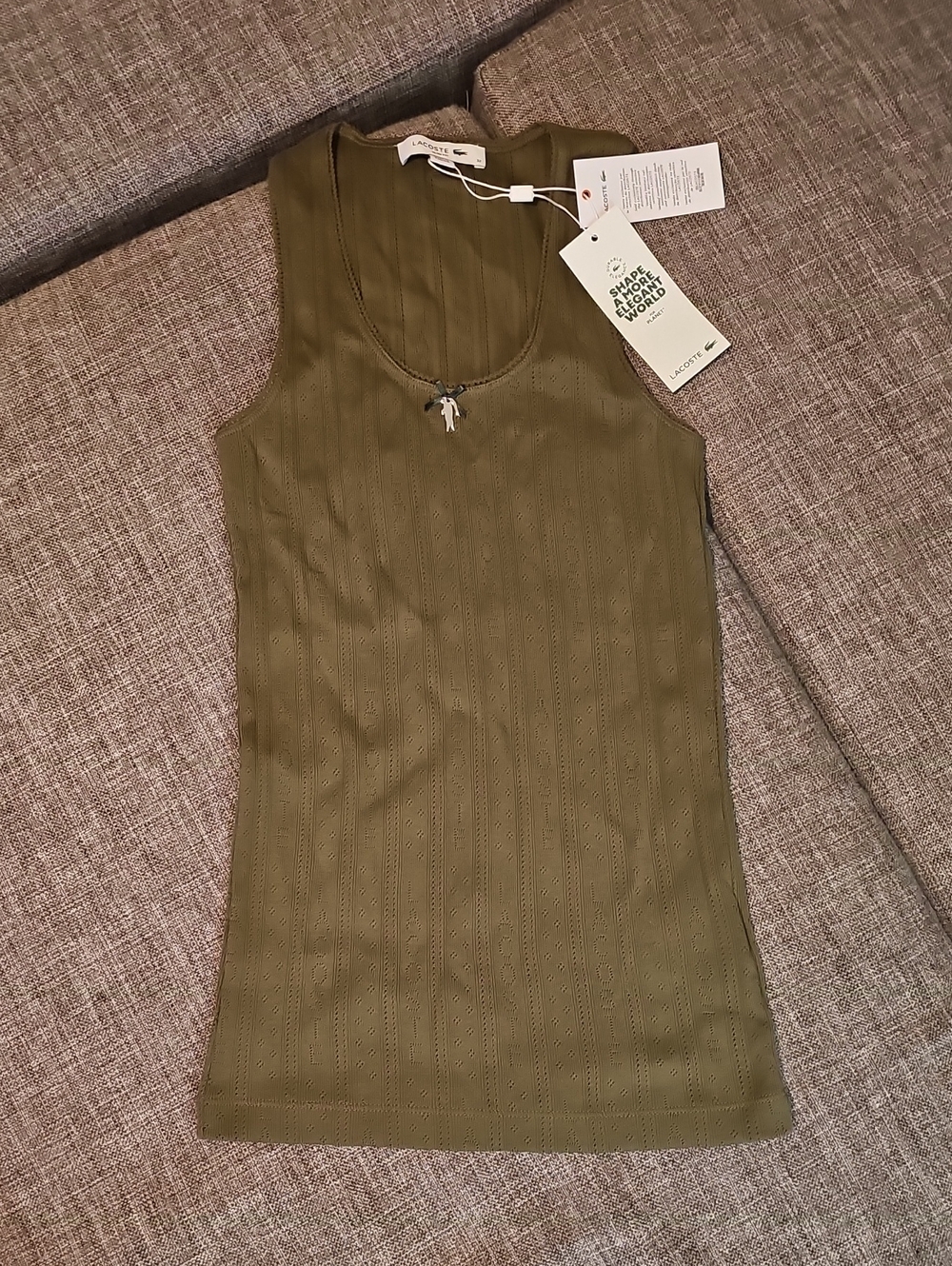 Lacoste Olive Ribbed Scoop Neck Tank